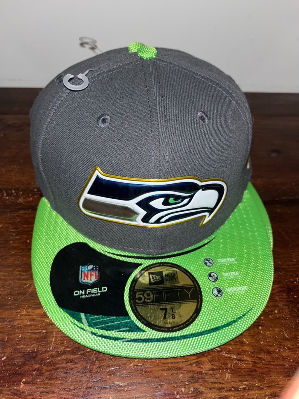 New Era Gray Lime Gold Logo Sewn Seattle Seahawks Fitted 7 1/8 B